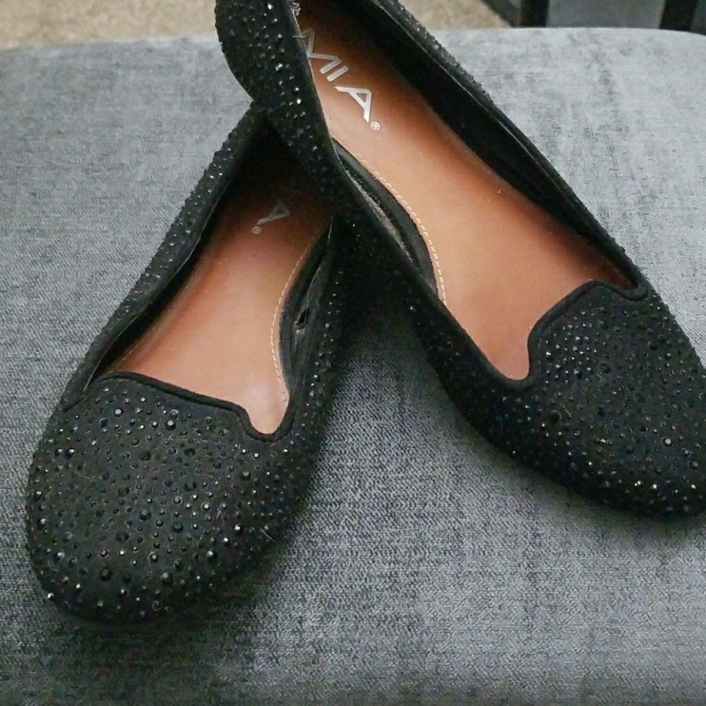 Black Rhinestone Flats